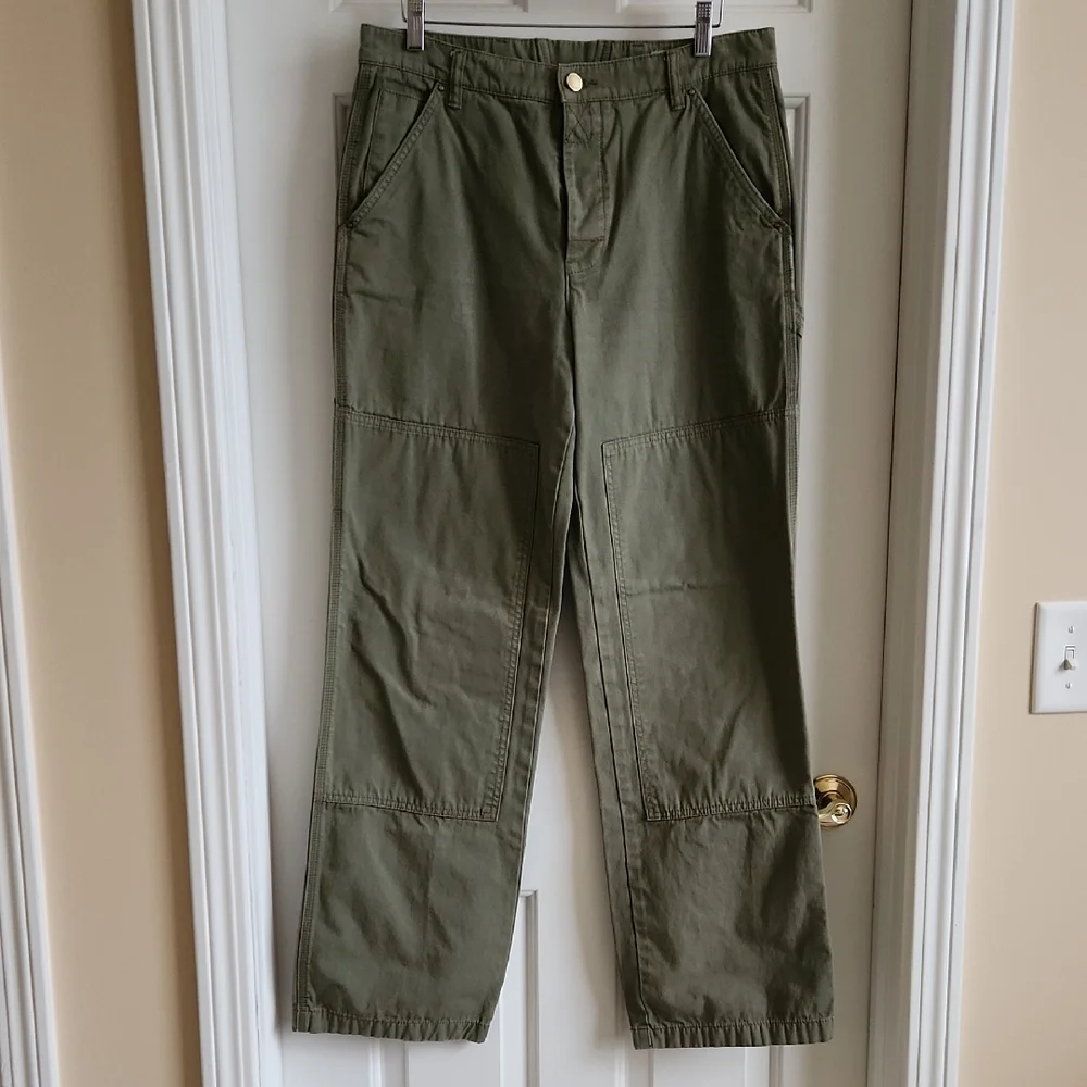 TORY BURCH Carpenter Pants Olive Green Wide Barrel Leg Pants Size 28